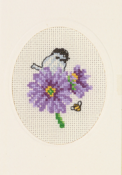 Broderikit Blomsterkort lilla 9 x 13 cm