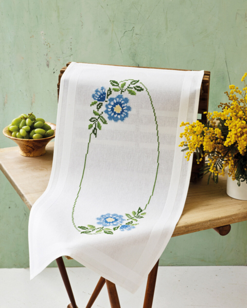 Broderikit Blomster i X-sting 40 x 80 cm