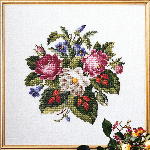 Broderikit Rose med røde blade 42x42 cm