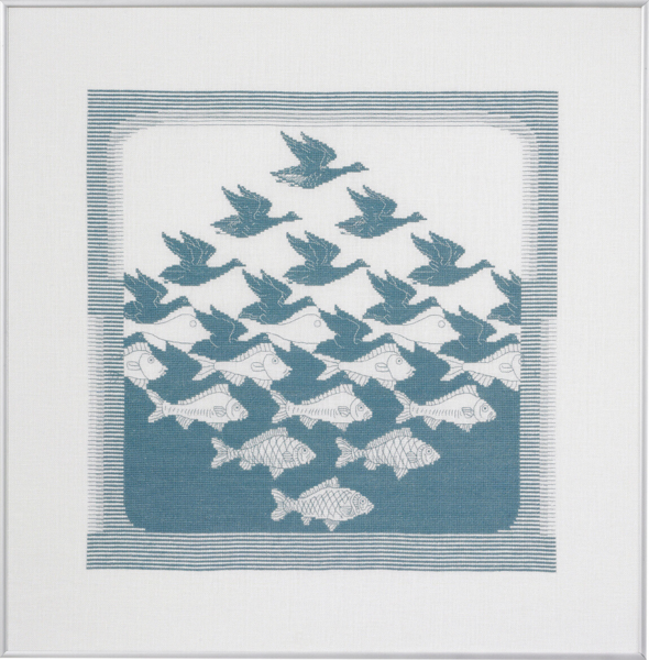 Broderikit Fugl/fisk gråblå R5988 57 x 62 cm