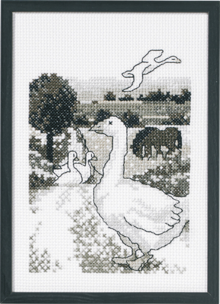 Broderikit Gæs på marken 20 x 29 cm