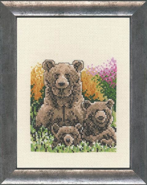 Broderikit Bjørn m. unger R5300/00 16 x 21 cm
