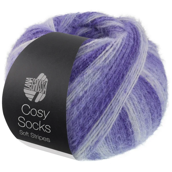 Lana Grossa Cosy Socks Soft Stripes 101 Blåviolet/violblå/lys violet/hvid