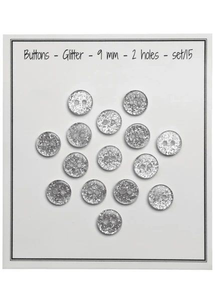 Go Handmade Glitterknapper 9 mm Sølv