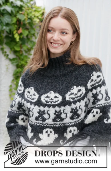 272-47 Spooky Season Poncho by DROPS Design — 1
