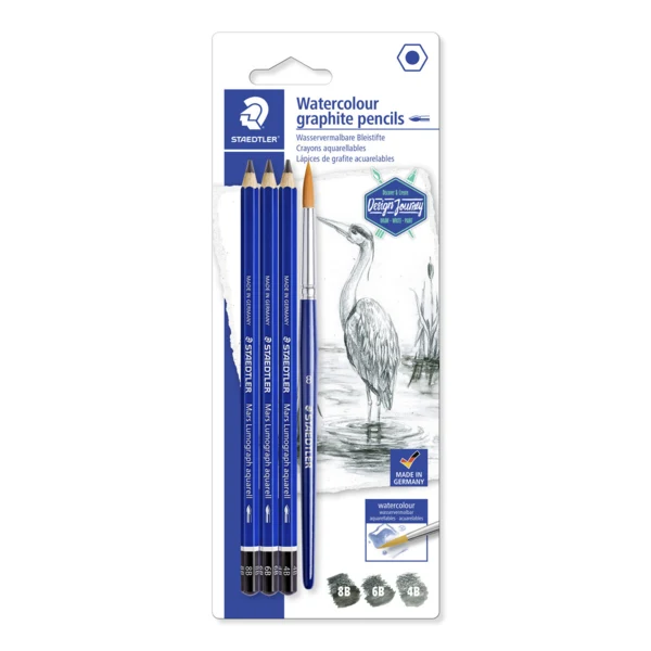 STAEDTLER mars lumograph akvarel grafitblyanter & pensel, 3 + 1 stk – Hovedbillede