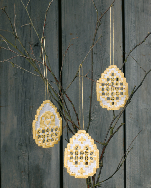 Broderikit Påskeæg Hardanger 3 pk 6 x 8,5 cm