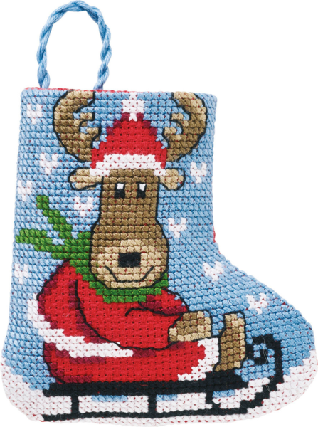 Broderikit Elg kælk julestrømpe 7 x 8 cm