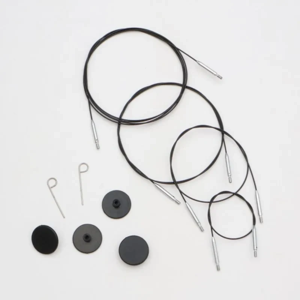 KnitPro Thin & Flex Kabel, Sort Sølv Swivel, 40–150 cm