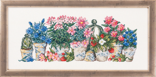 Broderikit Rosa/blå blomster 38x17 R5355