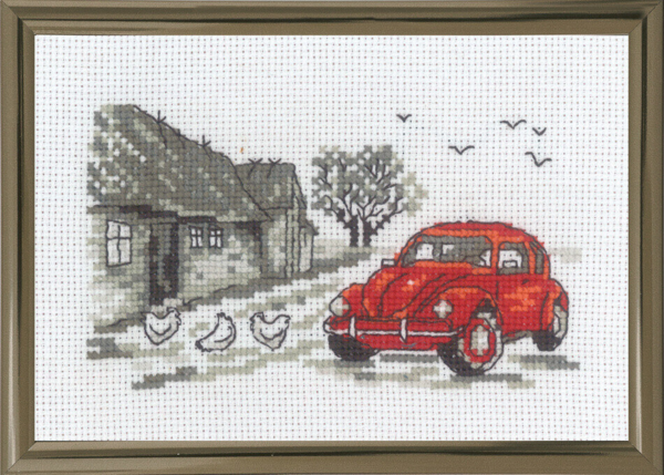 Broderikit Den røde bil R5794 15 x 10 cm