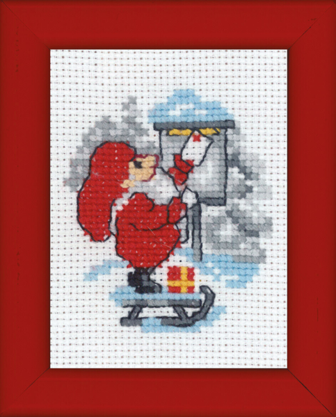 Broderikit Nisse med post billede 6 x 8 cm