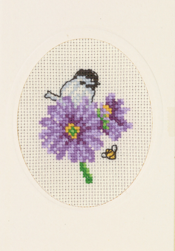 Broderikit Blomsterkort lilla 9 x 13 cm