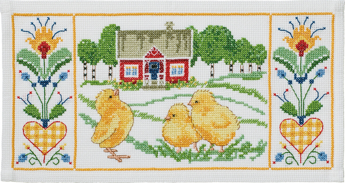 Broderikit Kyllinger ved huset 50 x 26 cm