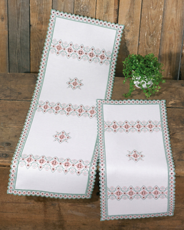 Broderikit Hardanger rosa/grøn 33 x 99 cm