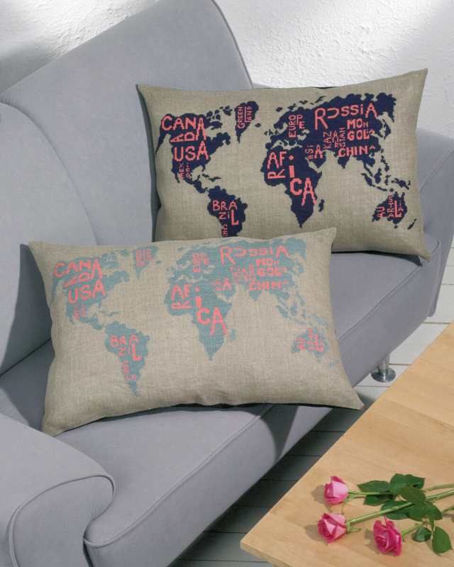 Broderikit Verdenskort blå 68 x 46 cm