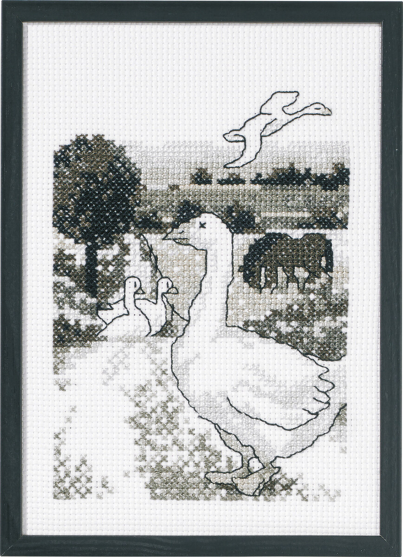 Broderikit Gæs på marken 20 x 29 cm