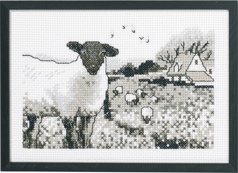 Broderikit Får på marken 20 x 29 cm