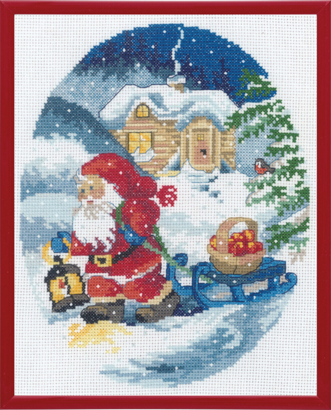 Broderikit Nisse trækker kælk R5798 20 x 25 cm