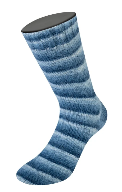Lana Grossa Cosy Socks Soft Stripes 106 Sortblå/gråblå/røgblå/hvidblå