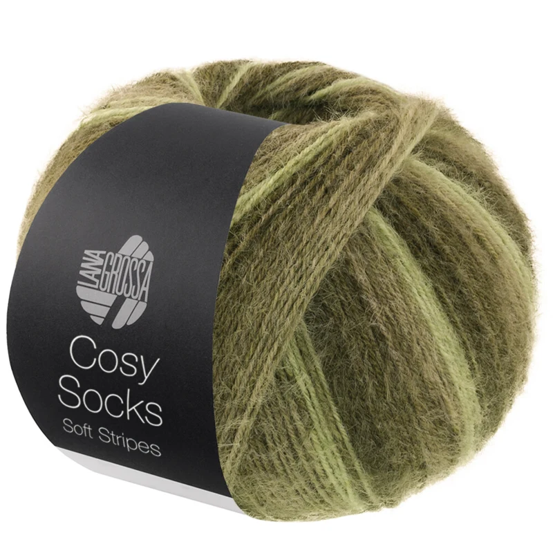 Lana Grossa Cosy Socks Soft Stripes 107 Lysegrøn/resedagrøn/grågrøn/mosgrøn