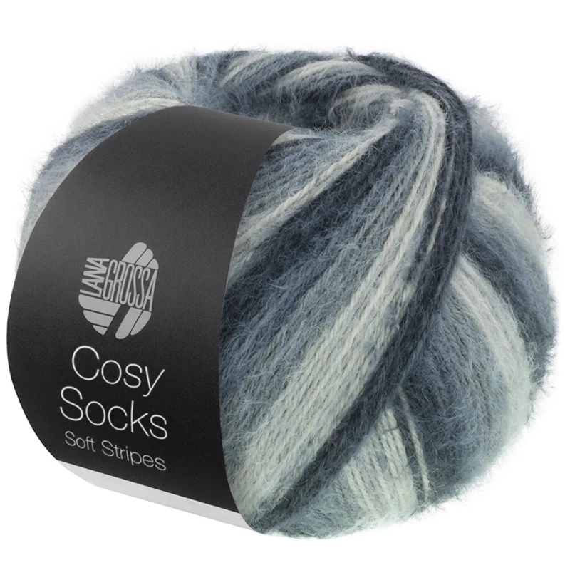 Lana Grossa Cosy Socks Soft Stripes 104 Antracit/mørkegrå/musegrå/lysegrå