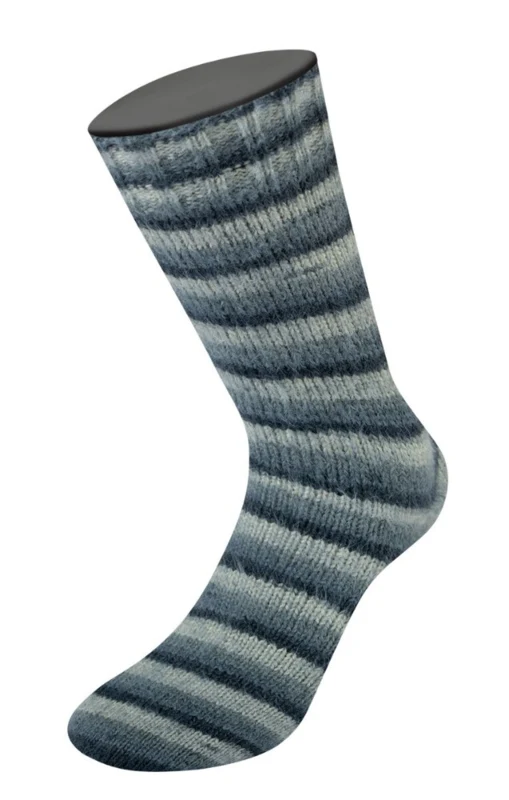 Lana Grossa Cosy Socks Soft Stripes 104 Antracit/mørkegrå/musegrå/lysegrå