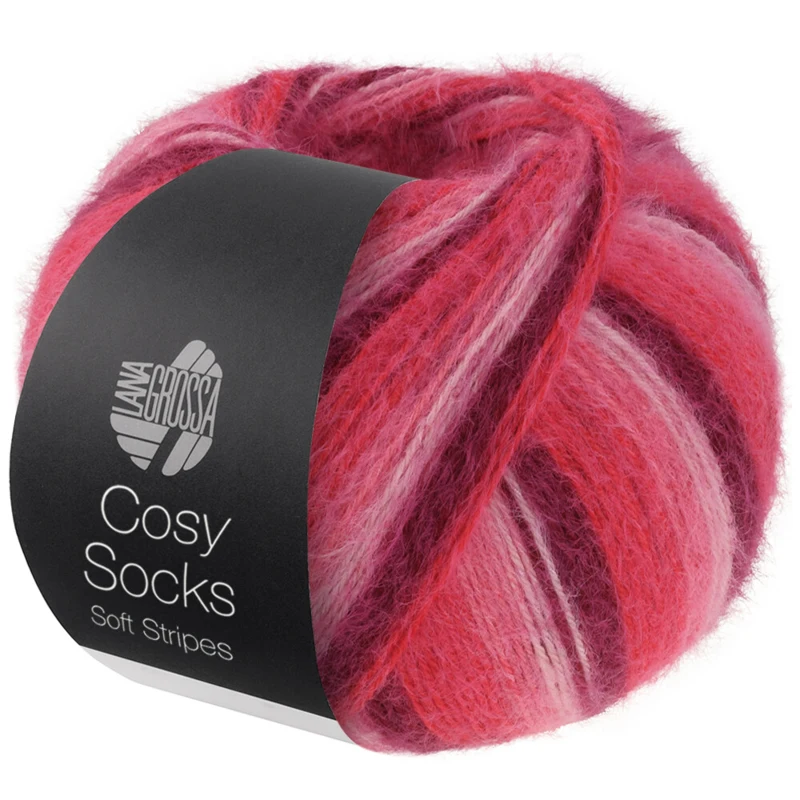 Lana Grossa Cosy Socks Soft Stripes 105 Bordeaux/rosa/hindbær/pink