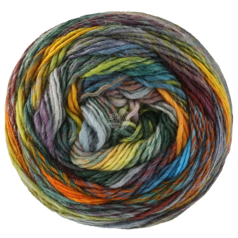 Lana Grossa Colorissimo 223 Bourgogne/Grå/Gul/Orange/Oliven/Mørke-/Lysegrøn/Vinrød/Petrolblå/Jeansblå