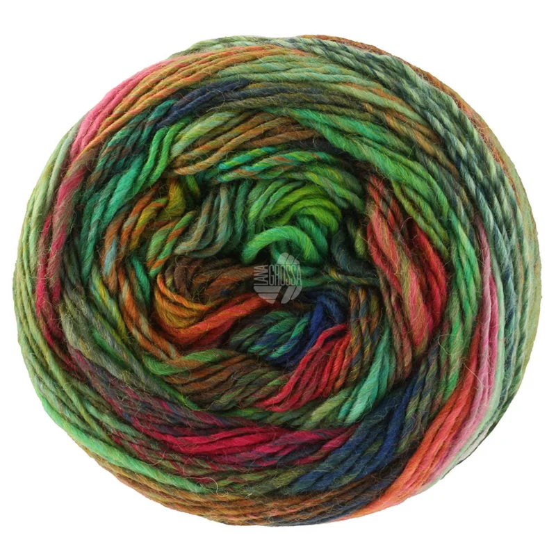 Lana Grossa Colorissimo 221 Jade/Oliven/Vinrød/Rust/Rød/Nat-/Mørkeblå/Gulgrøn