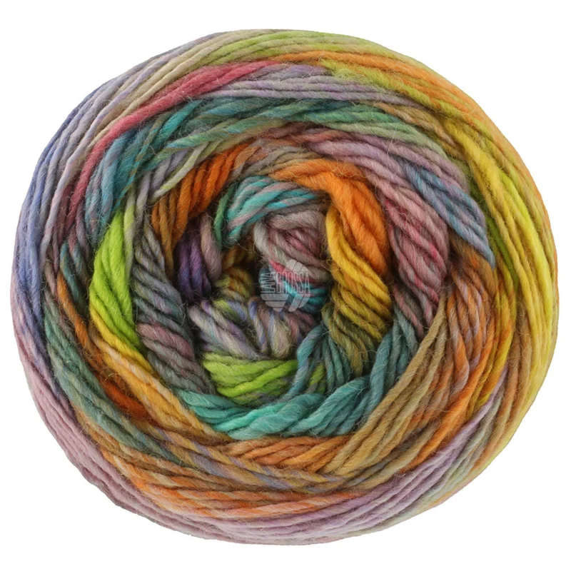 Lana Grossa Colorissimo 224 Erika/Pistacie/Forårsgrøn/Brun/Petrol/Gul/Orange/Blå/Rust/Beige/Blommefarvet