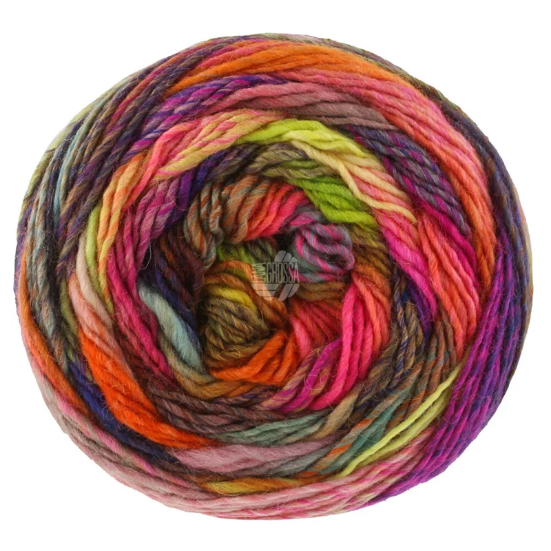 Lana Grossa Colorissimo 219 Grå/Mørkebrun/-violet/Rødviolet/Orange/Rød/Gul/Lysegrøn/Pink/Mintgrå/Koral
