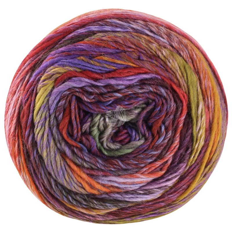 Lana Grossa Colorissimo 214 Brunorange/Rødbrun/Kobberrød/Syrenlilla/Aubergine/Grøngrå/Oliven