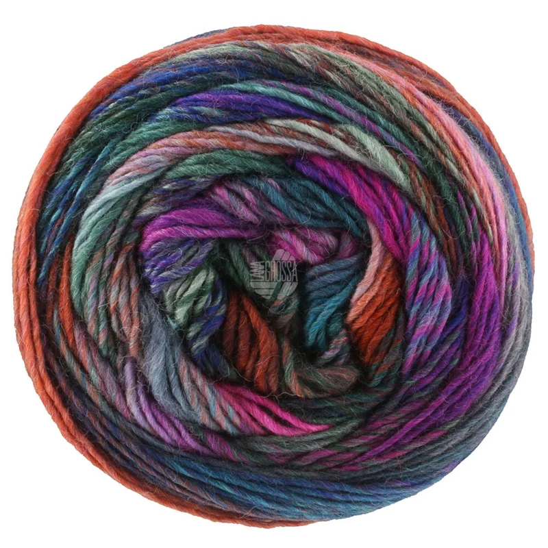 Lana Grossa Colorissimo 222 Jeansblå/Aubergine/Pink/Orange/Laksefarvet/Grå/Mørkegråviolet/Grå-/Mørkegrøn