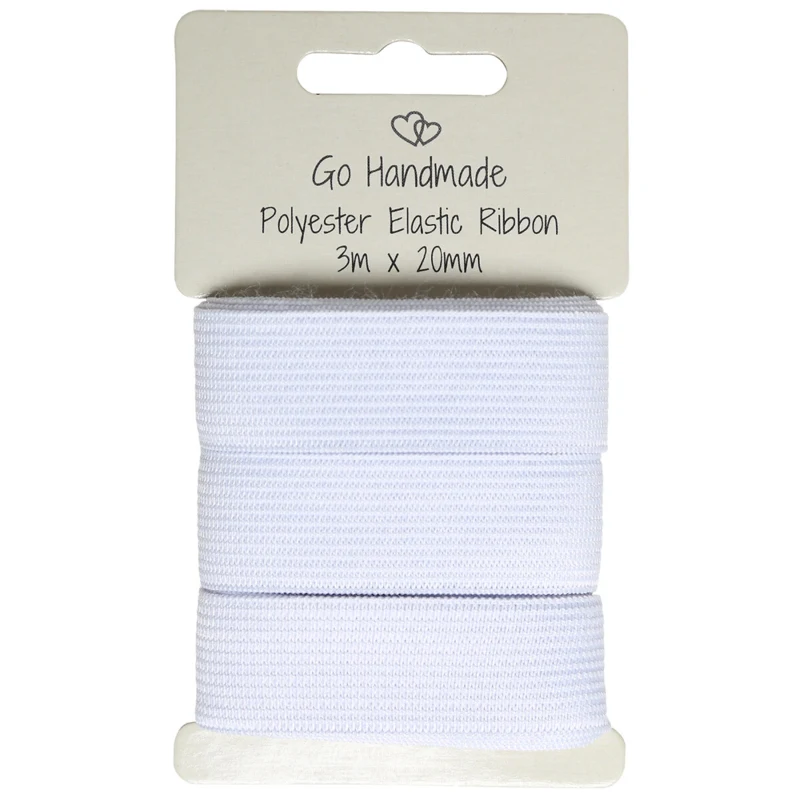 Go Handmade Elastik Bånd: 3 m x 20 mm, Hvid