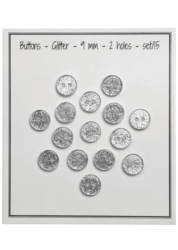 Go Handmade Glitterknapper 9 mm Sølv