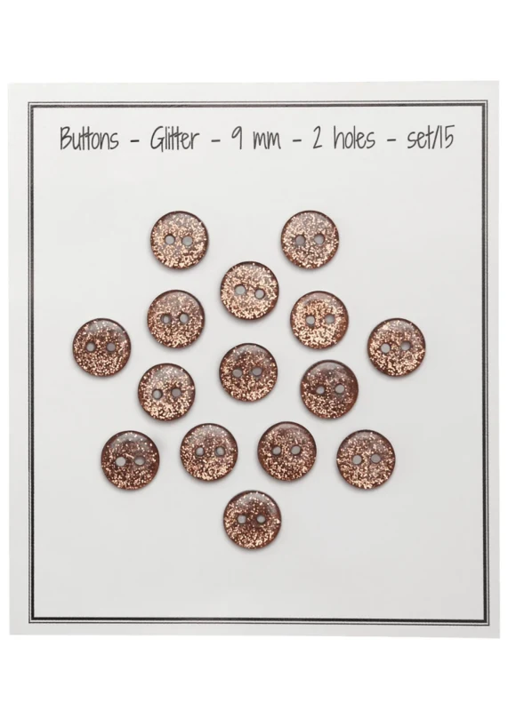 Go Handmade Glitterknapper 9 mm Kobberbrun
