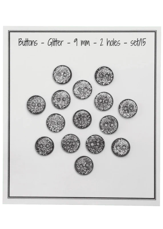 Go Handmade Glitterknapper 9 mm Sort