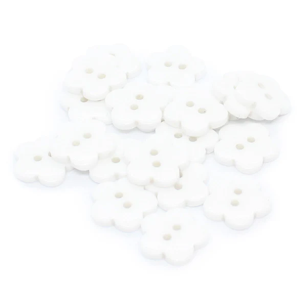 HobbyArts Plastikknapper Hvid Blomst, 15mm, 20 stk