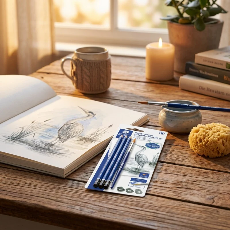 STAEDTLER mars lumograph akvarel grafitblyanter & pensel, 3 + 1 stk – Hovedbillede