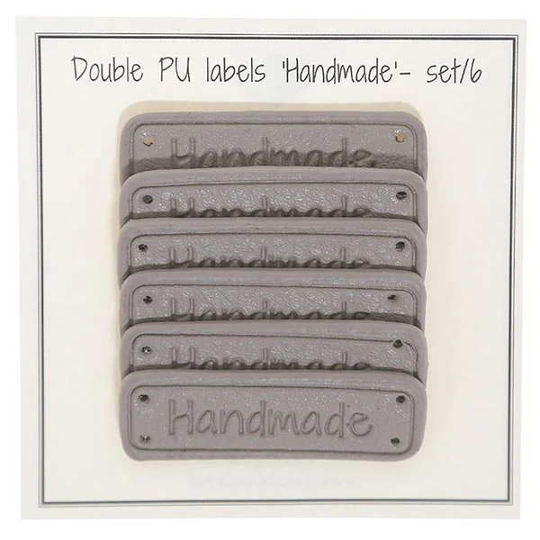 Go Handmade Dobbelt Label, PU læder, 5 x 1,5 cm, Handmade, 6 stk Beige