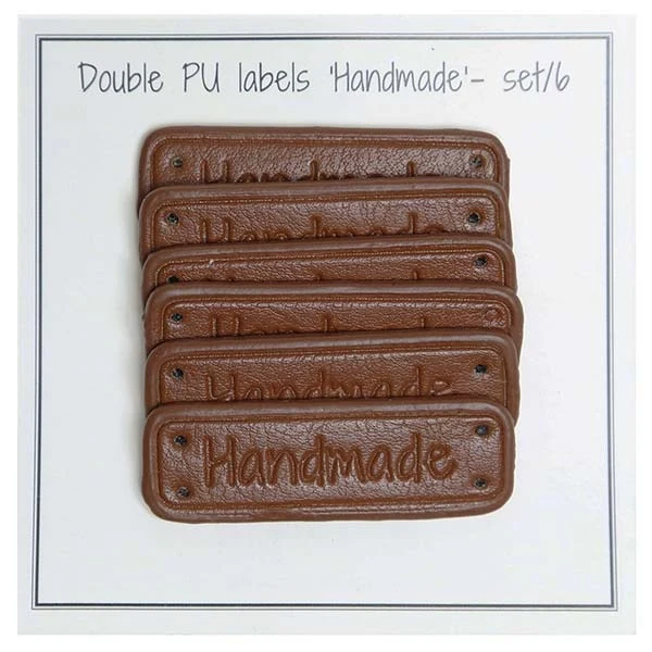 Go Handmade Dobbelt Label, PU læder, 5 x 1,5 cm, Handmade, 6 stk Brun