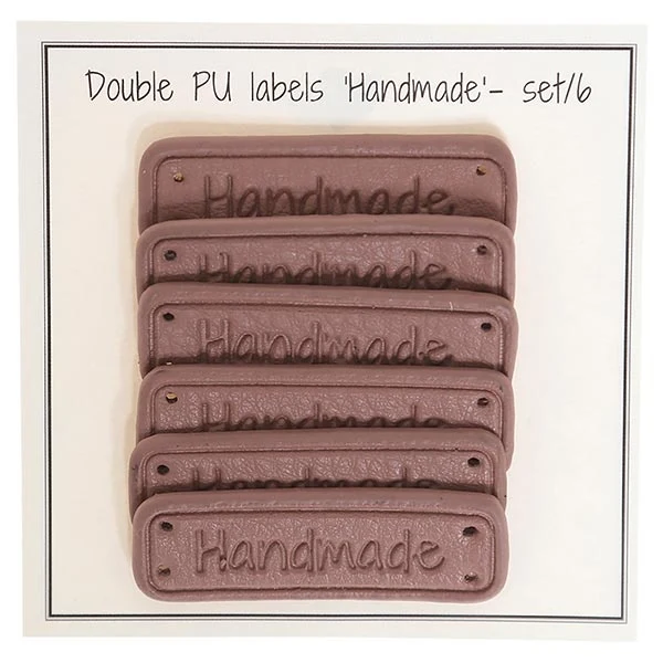 Go Handmade Dobbelt Label, PU læder, 5 x 1,5 cm, Handmade, 6 stk Lavendel