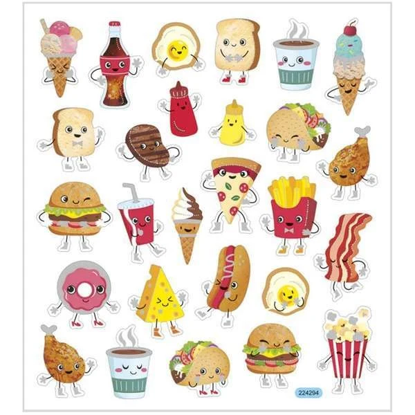 Stickers, Blandet, Ark 15 x 16,5 cm, 1 ark Fast Food