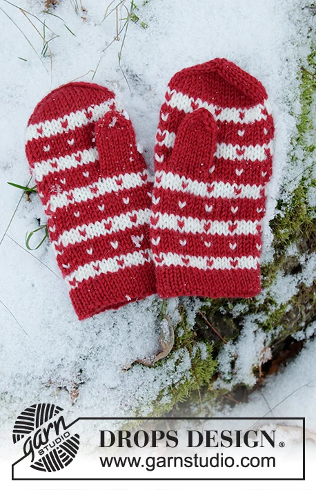 34-35 Candy Cane Lane Mittens by DROPS Design