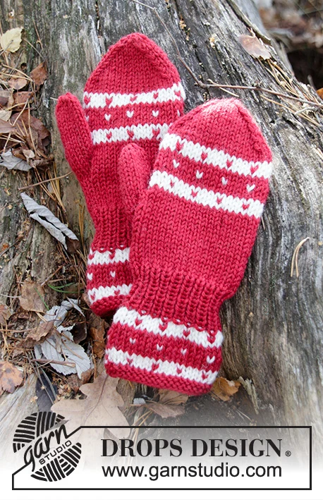 34-36 Candy Cane Lane Mittens by DROPS Design
