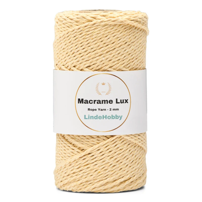 LindeHobby Macrame Lux, Rope Yarn, 2 mm 08 Lys gul