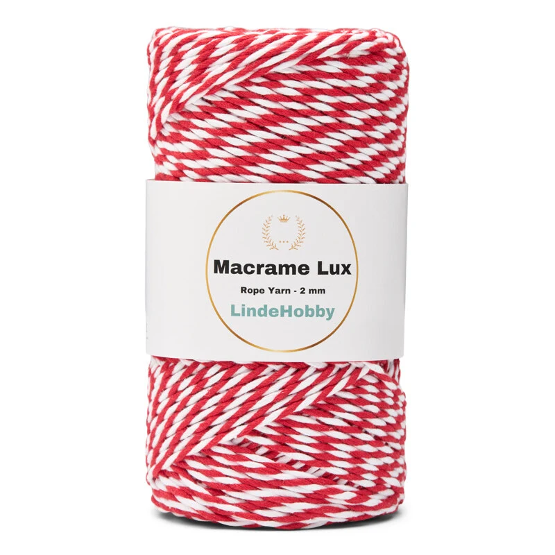 LindeHobby Macrame Lux, Rope Yarn, 2 mm 12 Rød og hvid