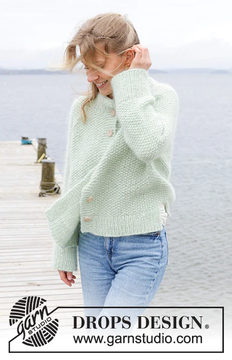 243-4 Green Whisper Cardigan by DROPS Design