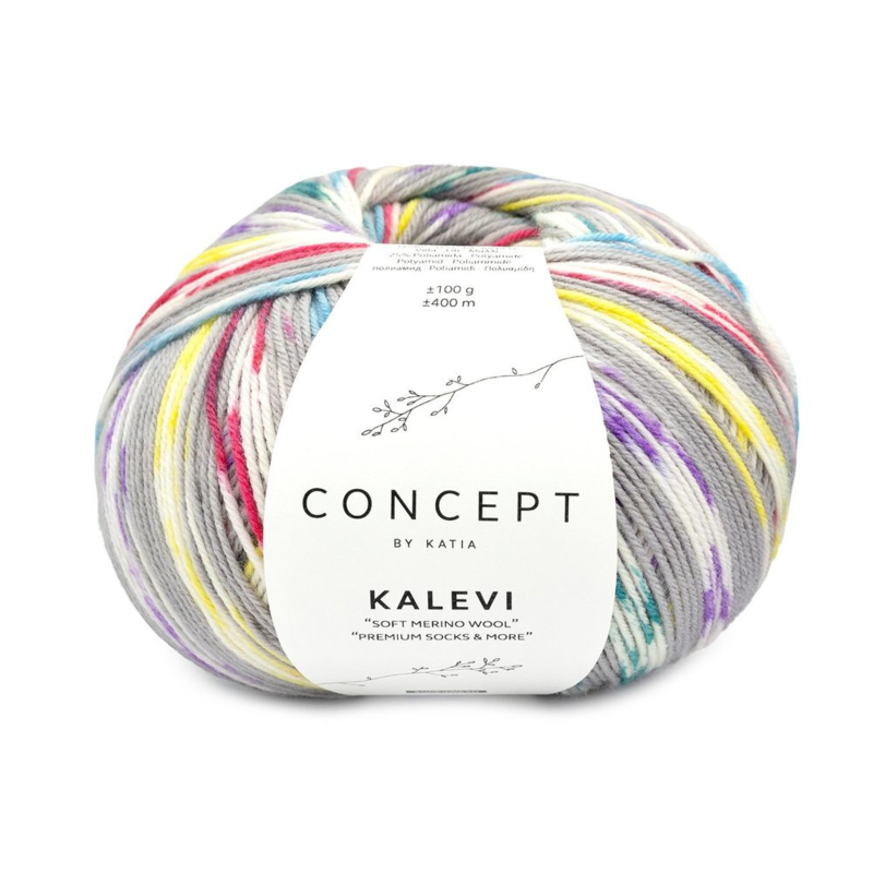 Katia Concept Kalevi Socks 200 Grå-Lilla-Fuchsia-Gul